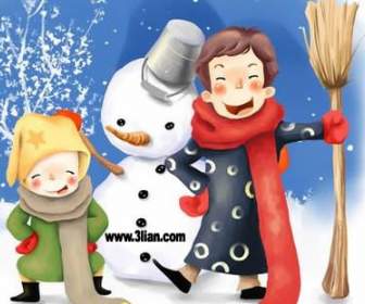 Children With Snowman