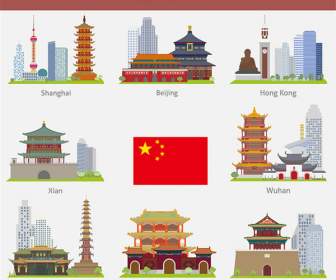 China Famous City Landmarks Icon
