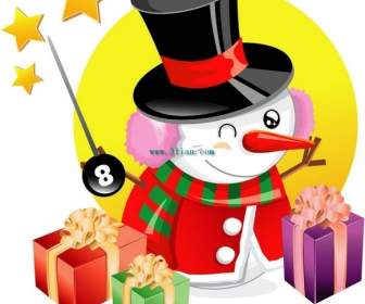 Weihnachten-Schneemann Und Geschenk