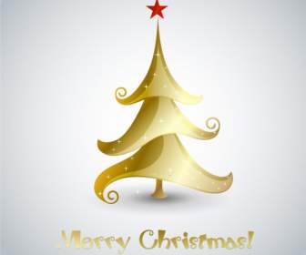Pohon Natal Ilustrasi Menunjuk Bintang Lima Emas