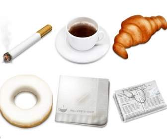 Zigarette Kaffee Brot Zeitung PNG-icons