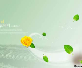 Classic Wall Flowers Green Leaf Background Psd Material
