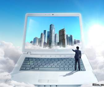 Облако бизнес ноутбук технологии Psd слоистый материал