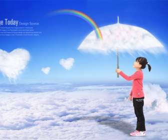 Clouds Rainbow Background Psd Material