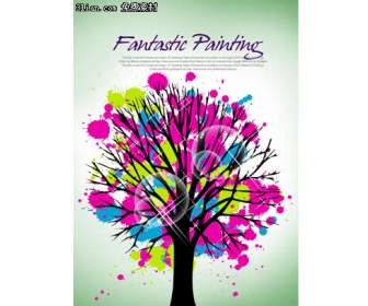 Color Ink Tree Psd Material