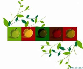 Coloridas Frutas Y Hojas Verdes
