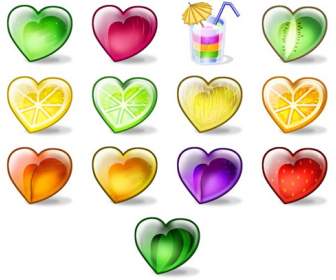 crystal heart shaped fruit icons