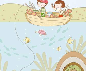 Escursioni Mare Pesca Fumetto Illustrator Psd Template