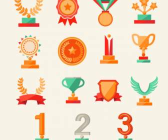 Flat Style Trophies Medals