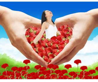 Flora Erdbeer Frauen Herzförmige Hand Psd