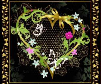 Flowers Heart Shaped And Gold Border