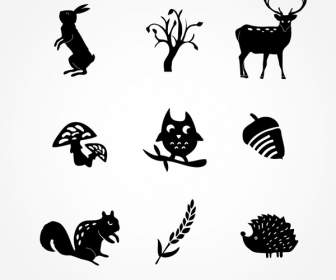 Icônes De Plantes Et D'animaux Forêt