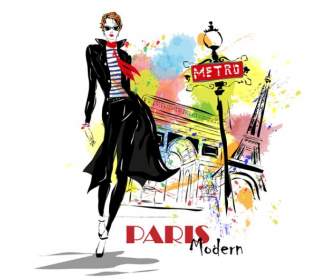 Girl Paris Hand Painted Backgrounds