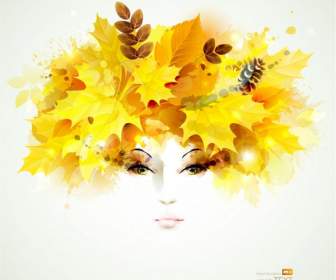 Retrato De Mulher De Folhas Douradas