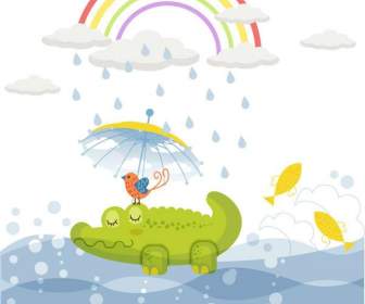 Grün Alligator Kindliche Illustrationen