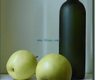 緑のリンゴとボトル