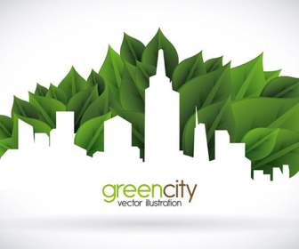 綠色的樹葉與城市剪影