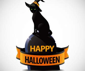 Halloween Black Cat Witch Hat
