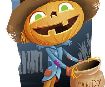 Halloween Pumpkin Scarecrow Psd Material