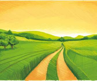 Hand Painted Green Fields