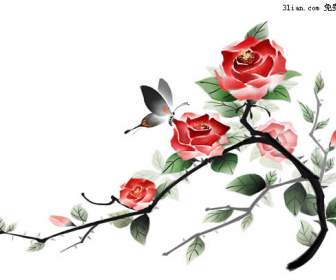 Hand Painted Rose Psd Material