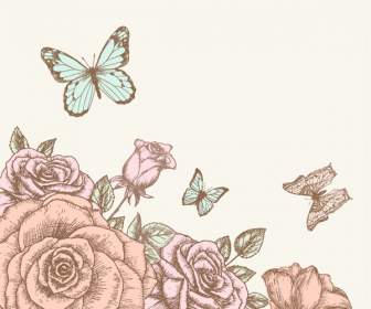 Dipinto A Mano Rose Disegno Farfalla