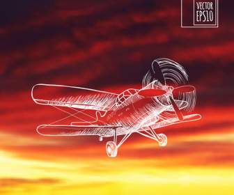 Hand Painted Sunset Airplane Backgrounds