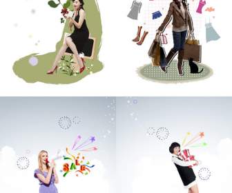 Happy Shopping Girls Psd Material