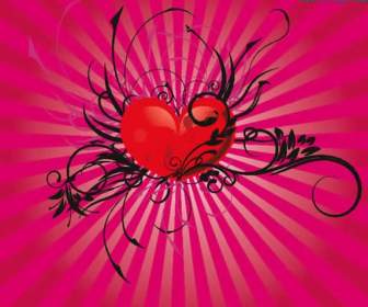 Heart Patterned Red Background Material