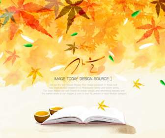 Korea Hand Painted Autumn Mood Background Psd Material