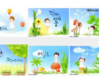 Korea Hand Gemalte Landschaft Psd Cartoon Little Boy-Bestellung