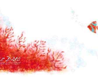 Korea Aquarell Rote Korallen Psd Hintergrund