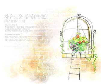 Korean Windowsill Flower Psd Material