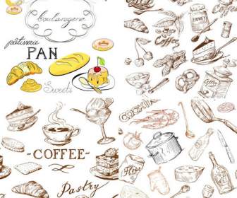 Line Drawing Of Food And Kitchen Utensils