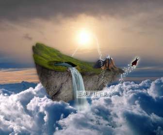 magic floating island in the sky psd material