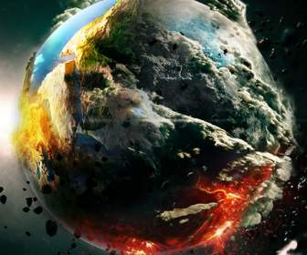 meteorite hitting the earth images psd material
