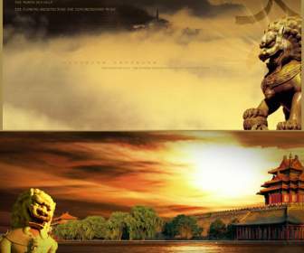 mighty chinese lion sculpture design psd material