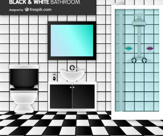 ผสมสีในการออกแบบห้องน้ำสีดำและสีขาว
