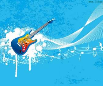 Notes Blue Background With Guitar