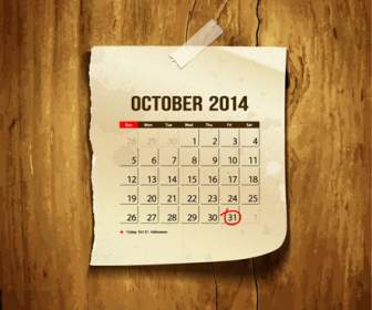 木目の背景の 10 月カレンダー