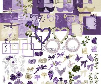 purple ribbon romantic frame psd template
