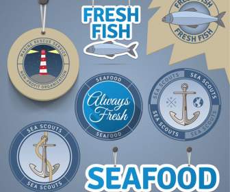العلامات بيع المأكولات البحرية الرجعية