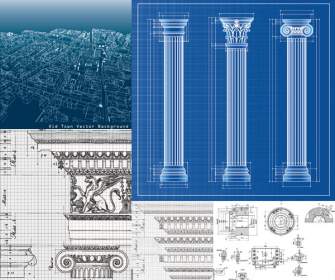 Roman Columns And Construction Drawing Theme