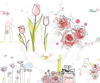장미 모란 꽃 디자인