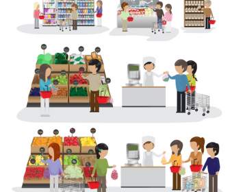Shopping à L'illustration De Scène De Supermarché
