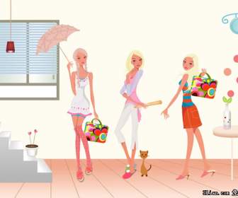 Shopping Women Illustrator Psd Material
