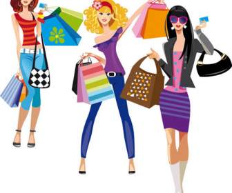 Silhouette Weibliche Mode Illustration Mode Shopping Taschen
