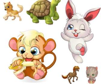 Seis Cute Dibujos Animados De Animales