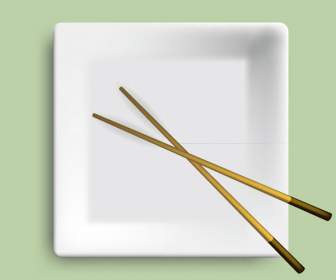 Дизайн квадратные тарелки и палочками