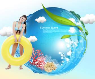 summer swimming creative design psd template